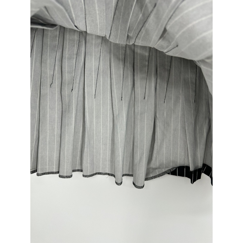 Y2K Black Pinstripe Pleated Mini Skirt Buckle Strap Punk Grunge Goth Festival - Picture 7 of 8